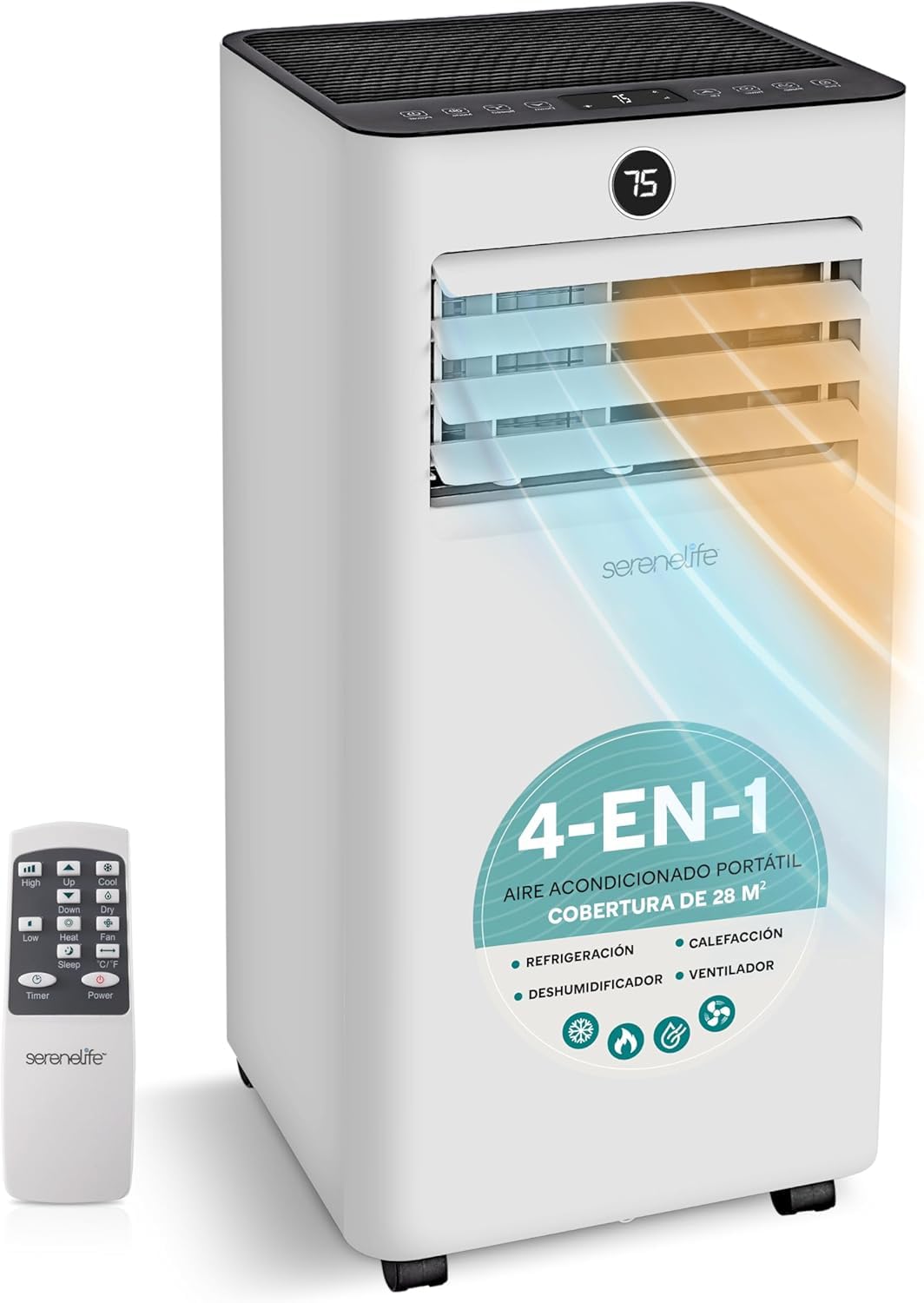 SereneLife Aire Acondicionado y Calefactor Portátil de 7000 BTU, Mini Aire Acondicionado con Deshumidificador y Ventilador, Cobertura de 32 m², Incluye Control Remoto y Kit de Montaje para Ventana