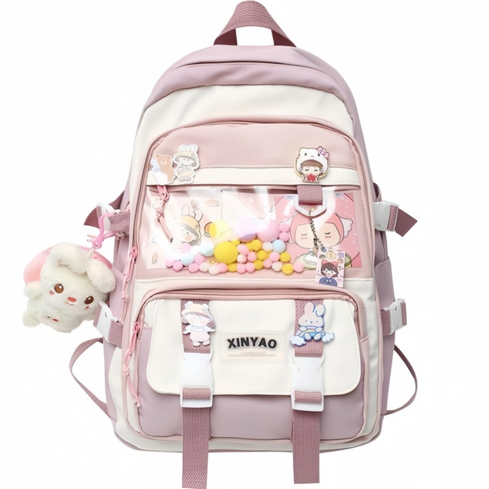 MAKABEEKawaii Backpack with Cute Card Plush Pendant, Kawaii School & Travel Backpack Cute Aesthetic Backpack for Teen Bag Students Casual Travel Daypacks School Supplies Water Resistant
