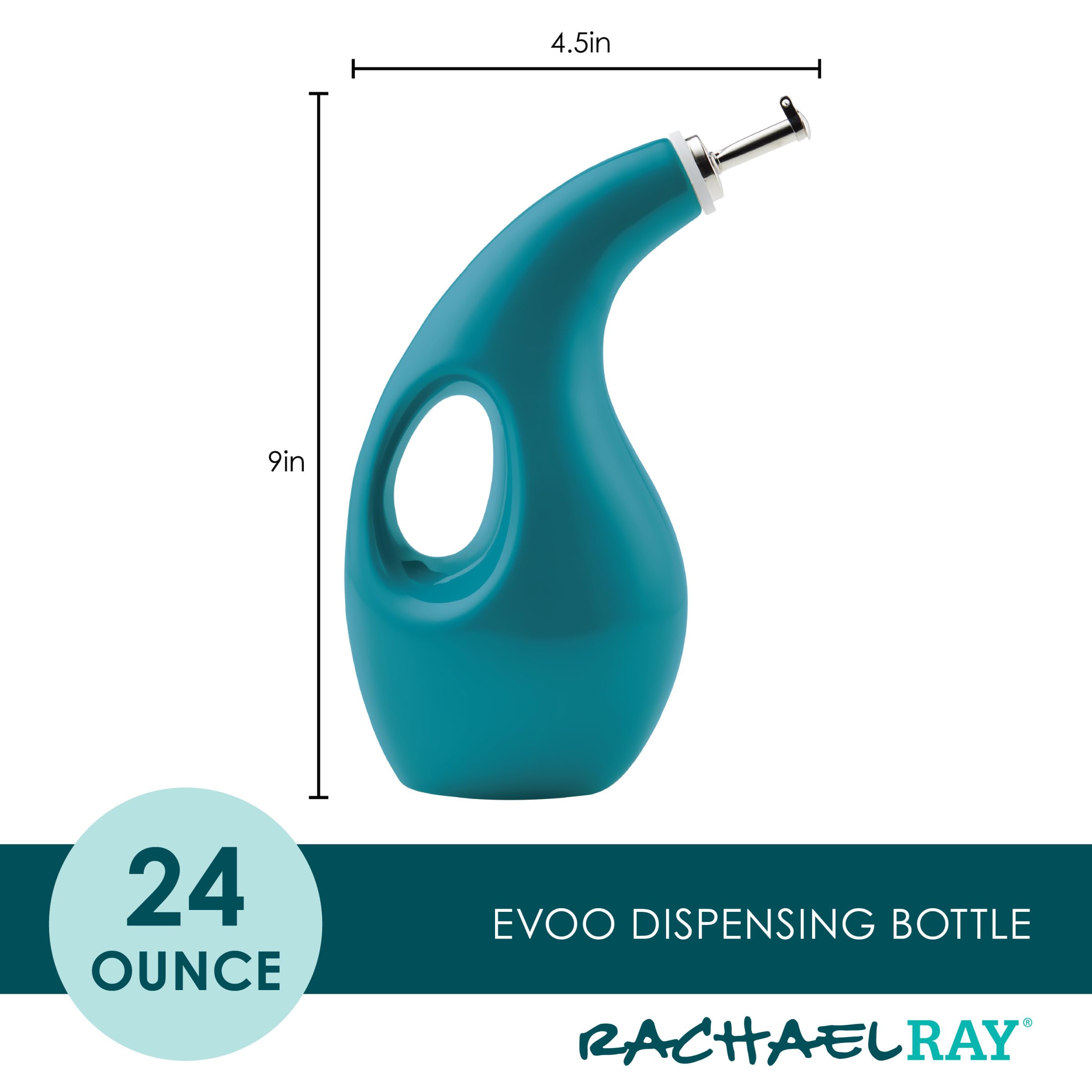 Rachael Ray Ceramics AOVE Botella dispensadora de aceite y vinagre, 24 onzas, turquesa