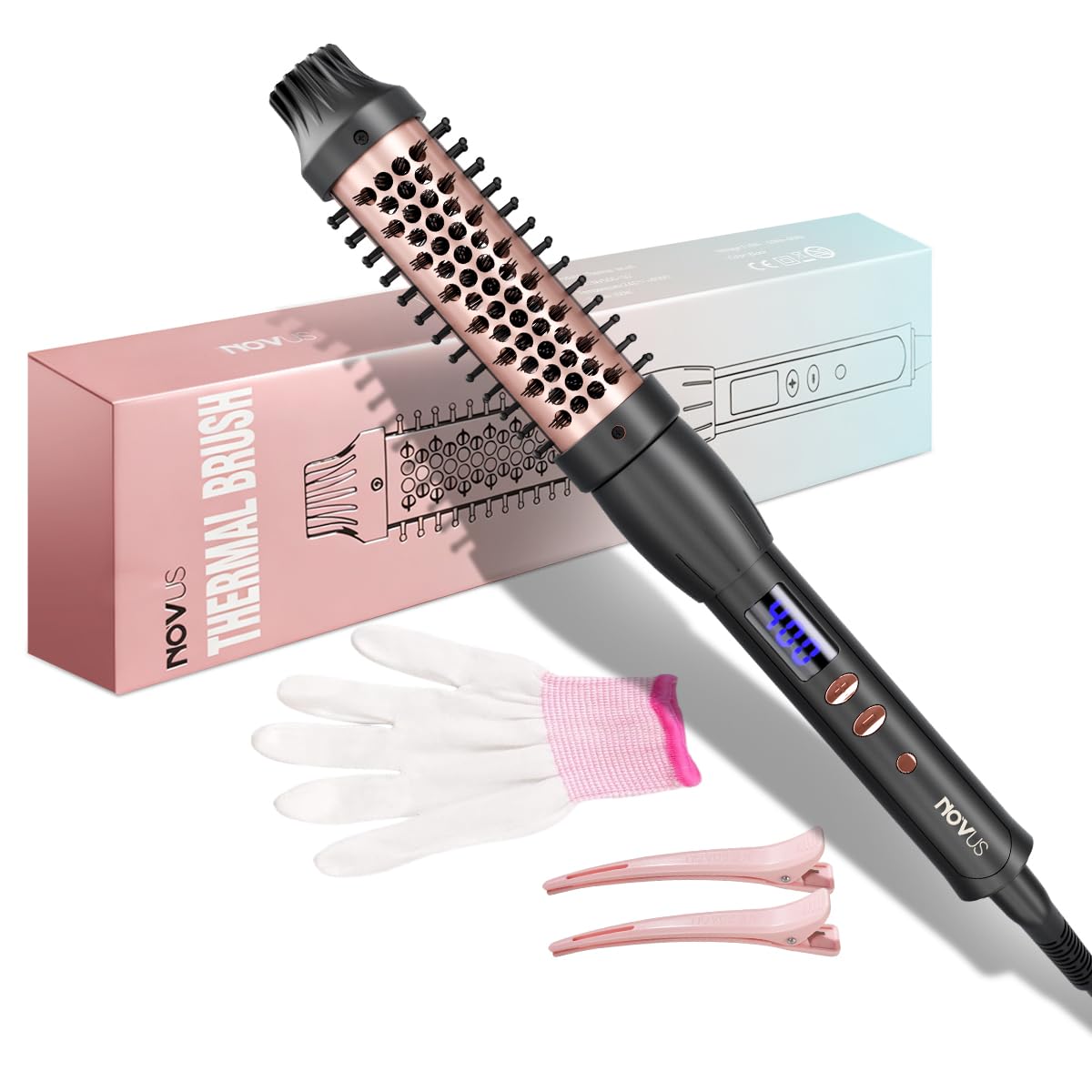 Thermal Brush Heated Round Brush: 2 in 1 Hot Hair Comb with 9 Temp Settings for Straighten and Curly Hair - Voluming Styler Tool Can Straighten, Smooth, Travelling(Black)