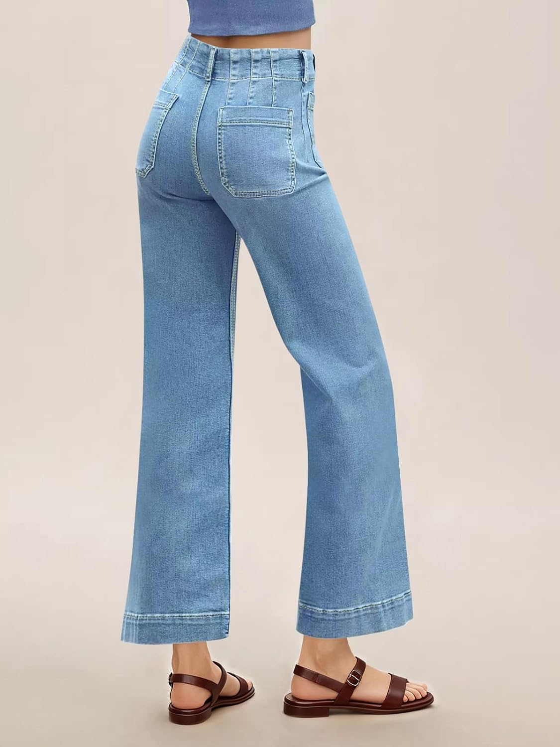 Tankaneo Womens Wide Leg Jeans High Waist Cropped Baggy Denim Pants image 5