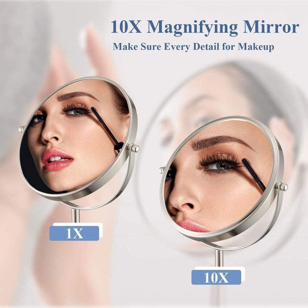 Makeup Mirror with Dimmable Lights Stainless Steel Magnifying Wall Bathroom Mirror Touch Screen 360deg