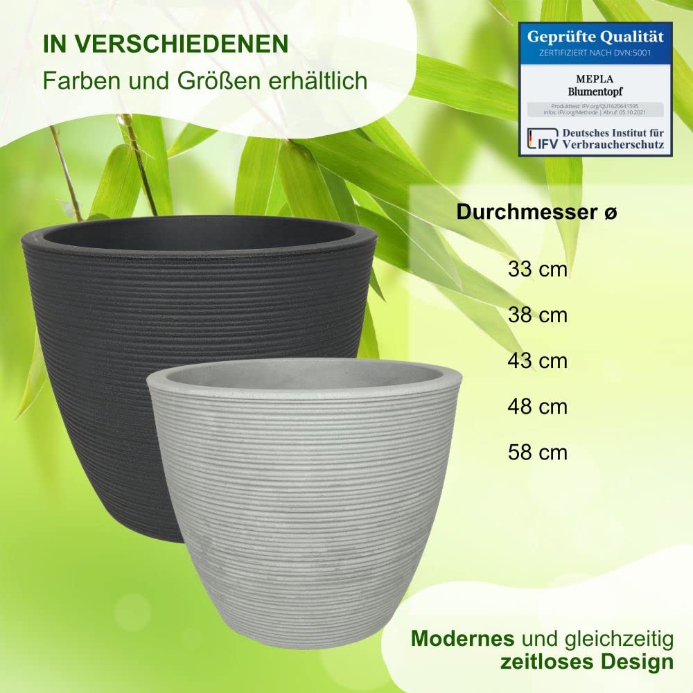 MePla Blumentopf Milano - runder Pflanzkübel - wetterfestes Pflanzgefäß - UV-beständiger Blumenkübel - Pflanzentopf - Kübel - ø48 - anthrazit
