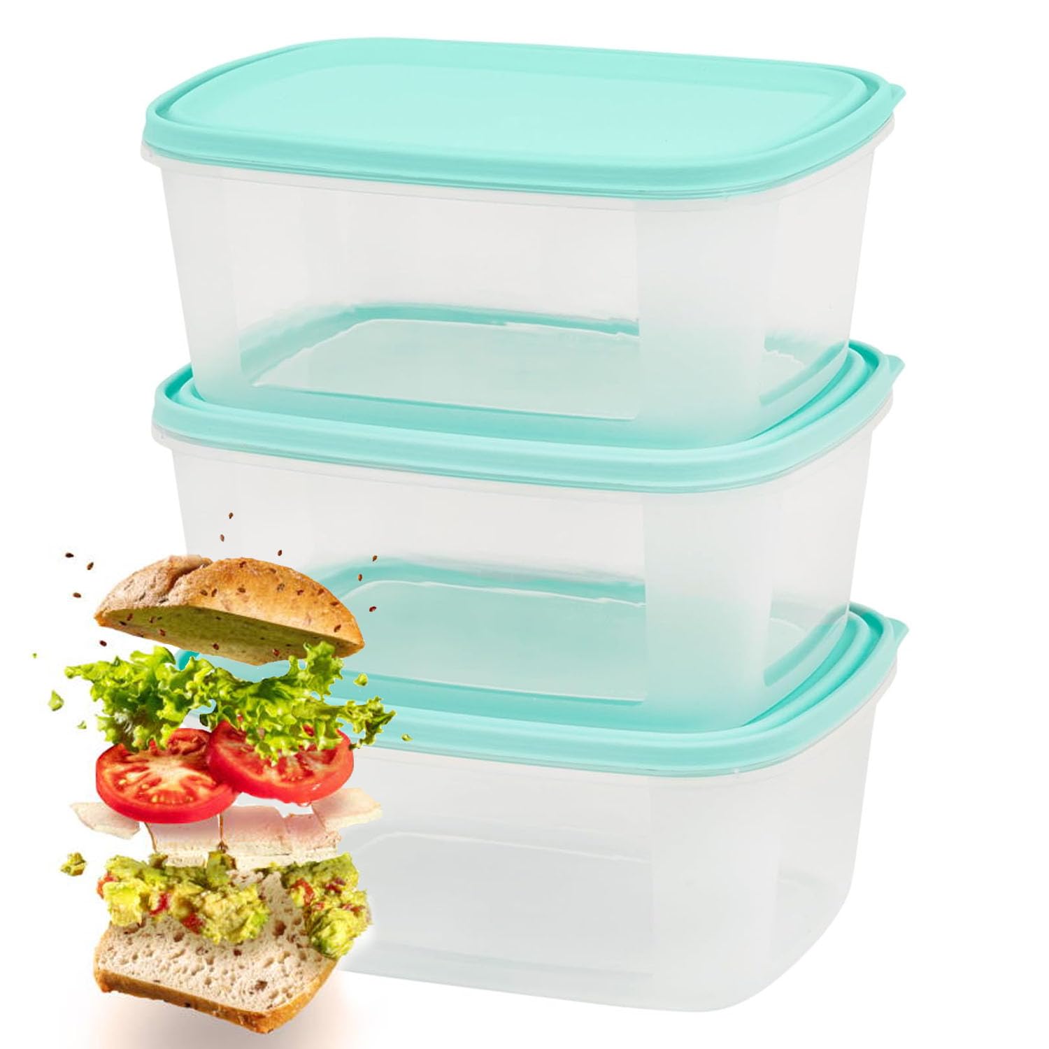 Microwave & Freezer Safe Reusable Plastic Food Storage Container Boxes Complete With Airtight Lids (6 Containers With Lids, 2L)
