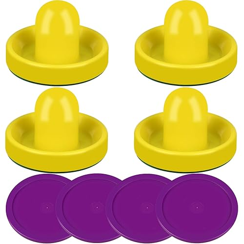 ONE250 Air Hockey Pushers and Red Air Hockey Pucks, Goal Handles Paddles Replacement Accessories for Game Tables (4 Striker, 4 Puck Pack)