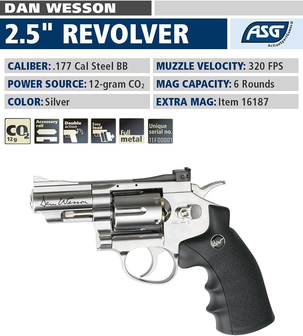 ASG Dan Wesson Air Pistol Revolver .177 Cal/4.5mm CO2 BB Gun Pistol