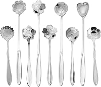 Vista 9 de Juego de 9 cucharas de café con diseño de flores, cucharas de té de acero inoxidable para decoraciones de fiesta de té (dorado)