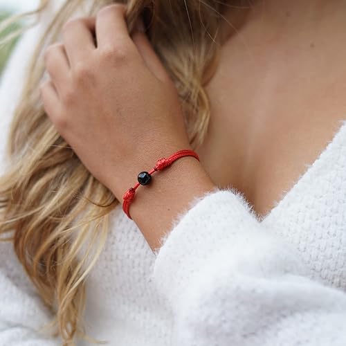 Miniatura 2 de Luck Strings Pulsera de cuerda roja con cuentas de turmalina negra para hombres y mujeres unisex pulseras de cordón de protección regalo de joyería