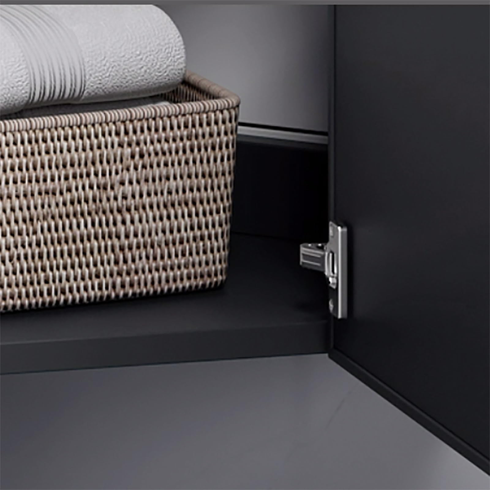 Moderno lavabo esquinero de pared para baño, diseño flotante que ahorra espacio con gabinete de profundidad delgada, perfecto para baños pequeños y espacios reducidos