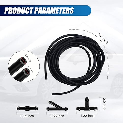 Miniatura 2 de awlbed Kit de 13 mangueras para limpiaparabrisas de automóvil, 1 manguera de goma de 13.12 pies, 4 conectores de manguera en T, 4 conectores I, 4
