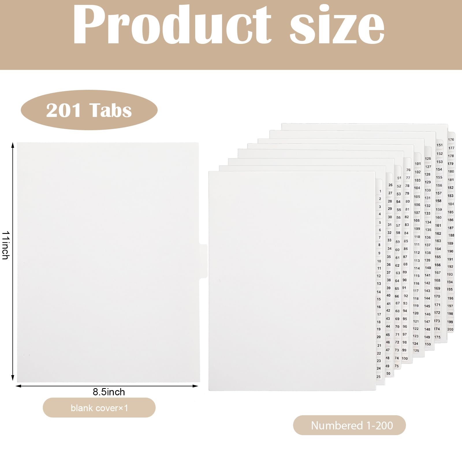 Yeaqee 1 set di divisori numerati divisori non perforati per raccoglitori con schede numeriche, divisori per pagine di carta, raccoglitori bianchi, divisori per documenti di ufficio, file 20,5 x 27,9