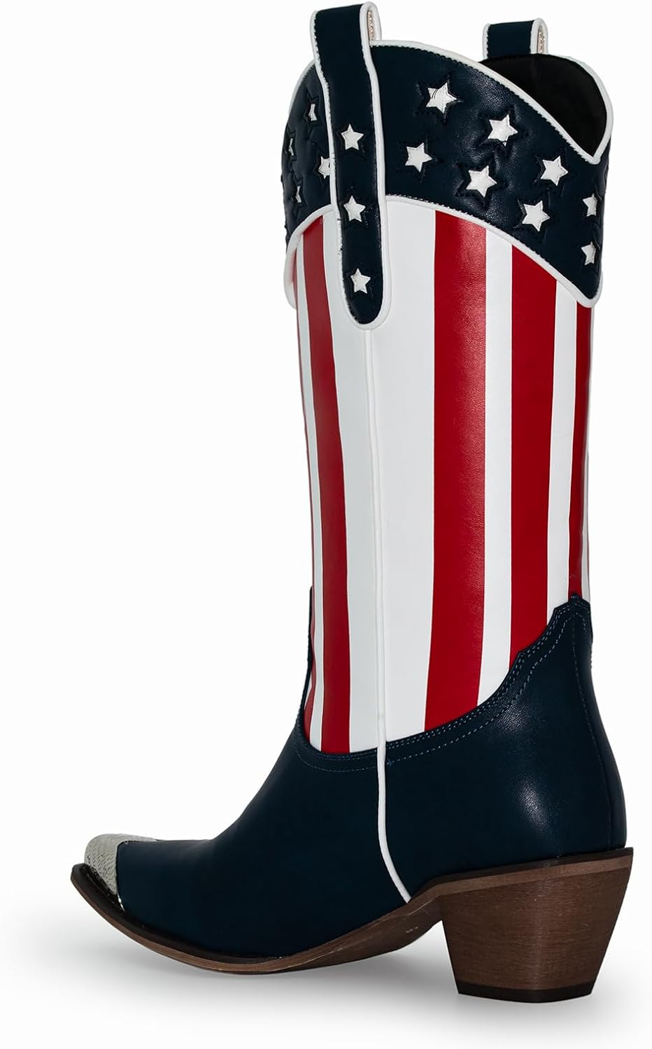 RKQ Women's Flag Mid Calf Cowboy Boots Chunky Block Heel Pull On Wide calf Metal Pointed Toe Western Cowgirl Booties classic sexy party Boots - Image 3