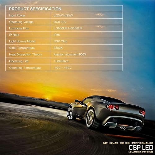 Miniatura 7 de BEAMTECH - Bombillas LED H49003, serie S1, sin ventilador, 10000lúmenes, 50W, 6500K, blanco frío, HB2, halógenos de repuesto, 2 bombillas