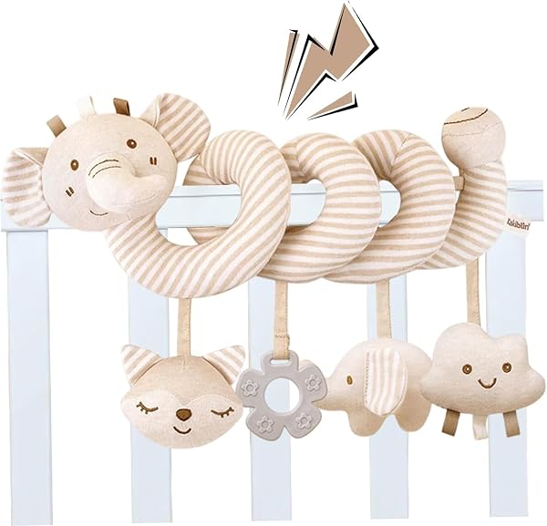 ZVD Jouet Poussette Bebe, Jouet de Poussette pour Bébé, Animaux en Peluche en Spirale Suspendus de Berceau, d'activité sensorielle éducative grinche,Spirale d'activité bébé (éléphant) - 3
