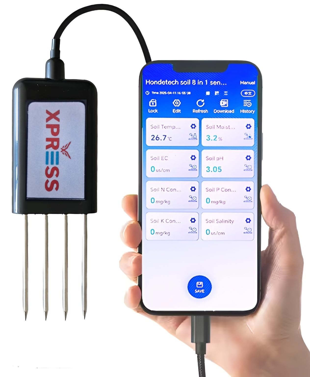 XPR3SS Type-C Professional Soil Tester 8-in-1 Moisture PH EC NPK Temperature Fertility Salinity Soil Sensor | Android App Support | RS485 Interface | Useful in Agriculture, Indoor Outdoor Plant Care