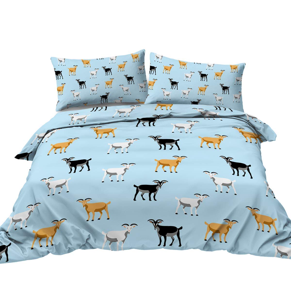 BlessLiving Watercolor Goat Portraits Bedding Set Cute Little Kid Duvet Cover 3 Piece Farm Animals Bed Cover with 2 Pillow Shams, Single Size