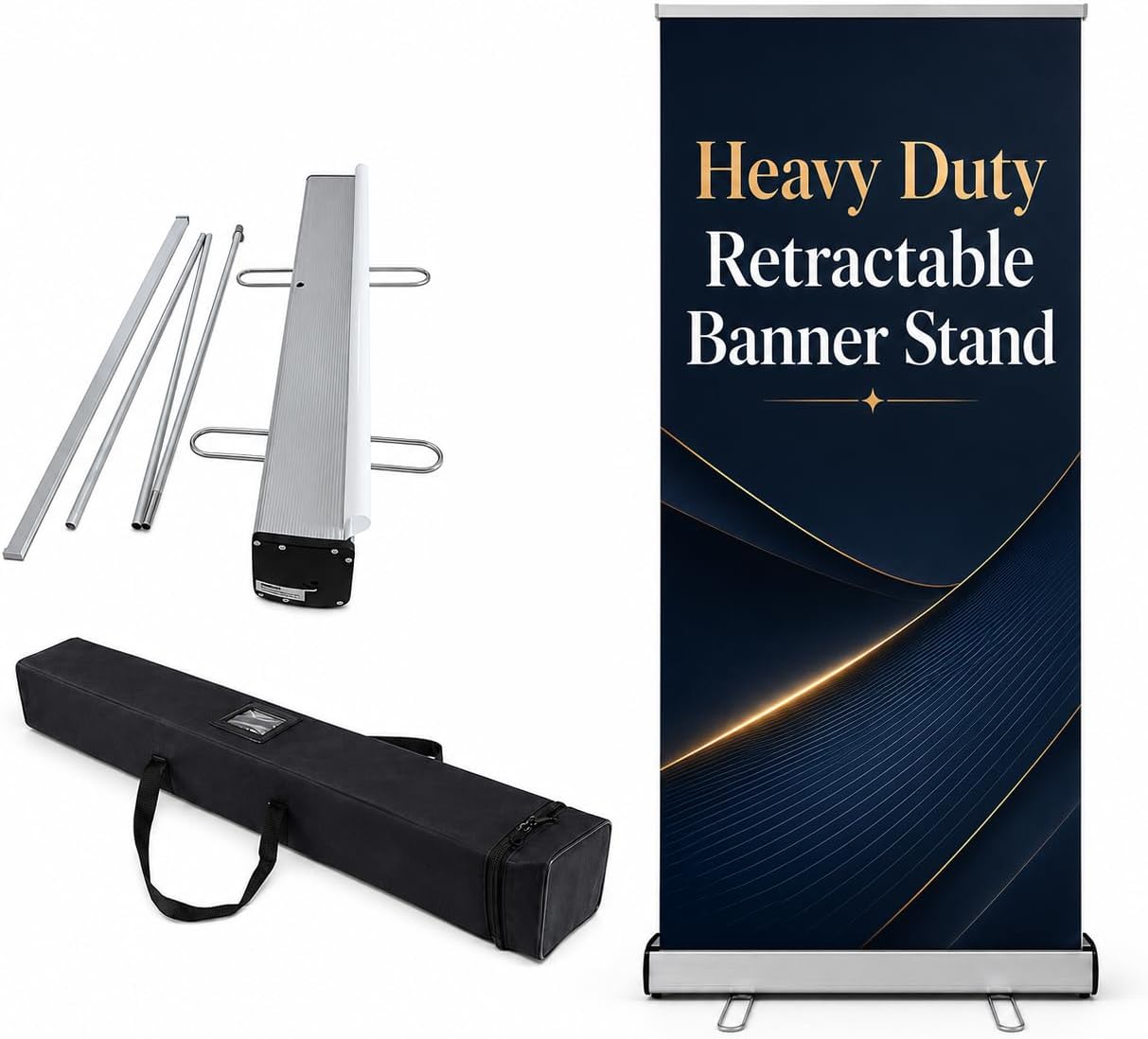 60" x72–92" Heavy Duty Retractable Banner Stand with Reinforced Base and Padded Carrying Bag, Roll-Up Display for Trade Shows, Exhibitions & Events (Stand Only)