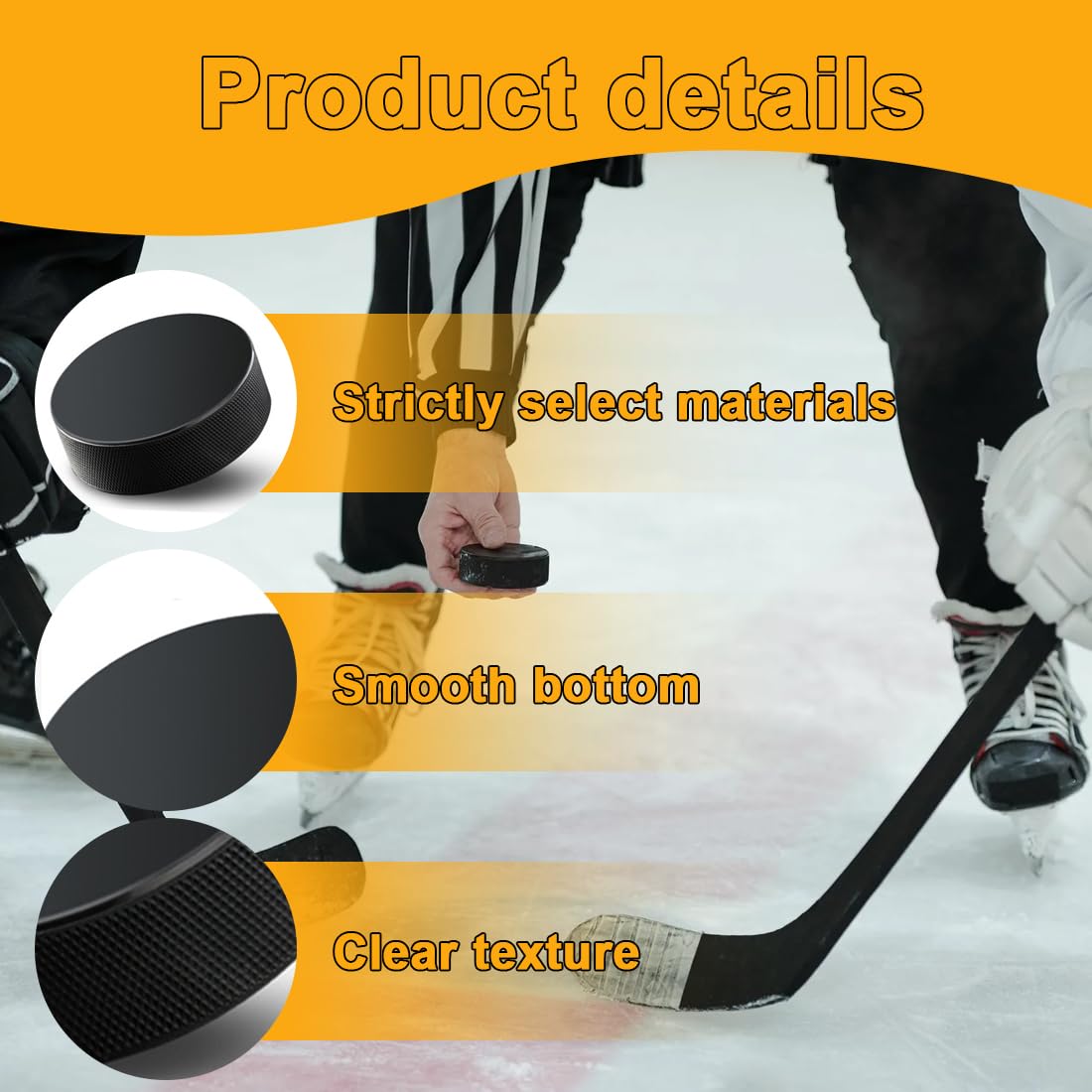 WUSJCOF 2 pièces Palets d'exercice de hockey en caoutchouc pour hockey sur glace, lisses pour le hockey sur glace (75mm diamètre / 25mm épaisseur) (Noir)