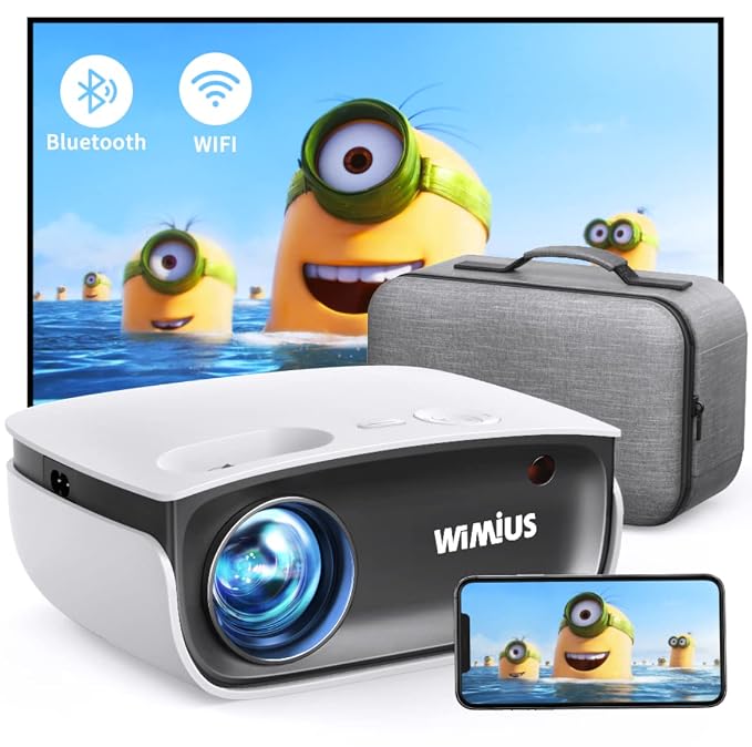 WiMiUS WiFi Projector, WiMiUS S25 Portable Mini Bluetooth Projector w/ 5000:1 High Contrast | HDR Input Support 1080P, Zoom to 50% by Step & 200" Screen