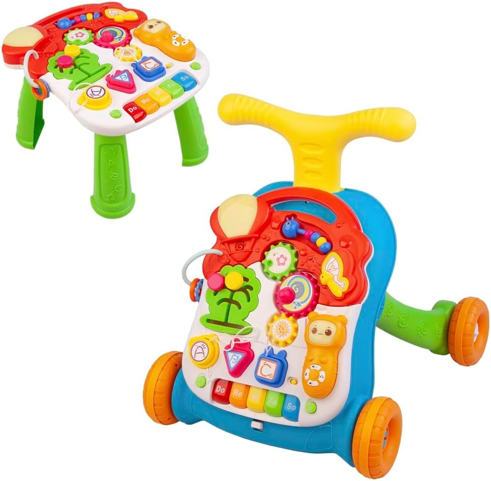 – Baby Walker 6 months + Girls & Boys - 2in1 Activity Center with Wheels for Toddlers - Sit to Stand Learning Toy Light Weight with Beads, Sound, Music - Baby Essentials & Birthday Gifts