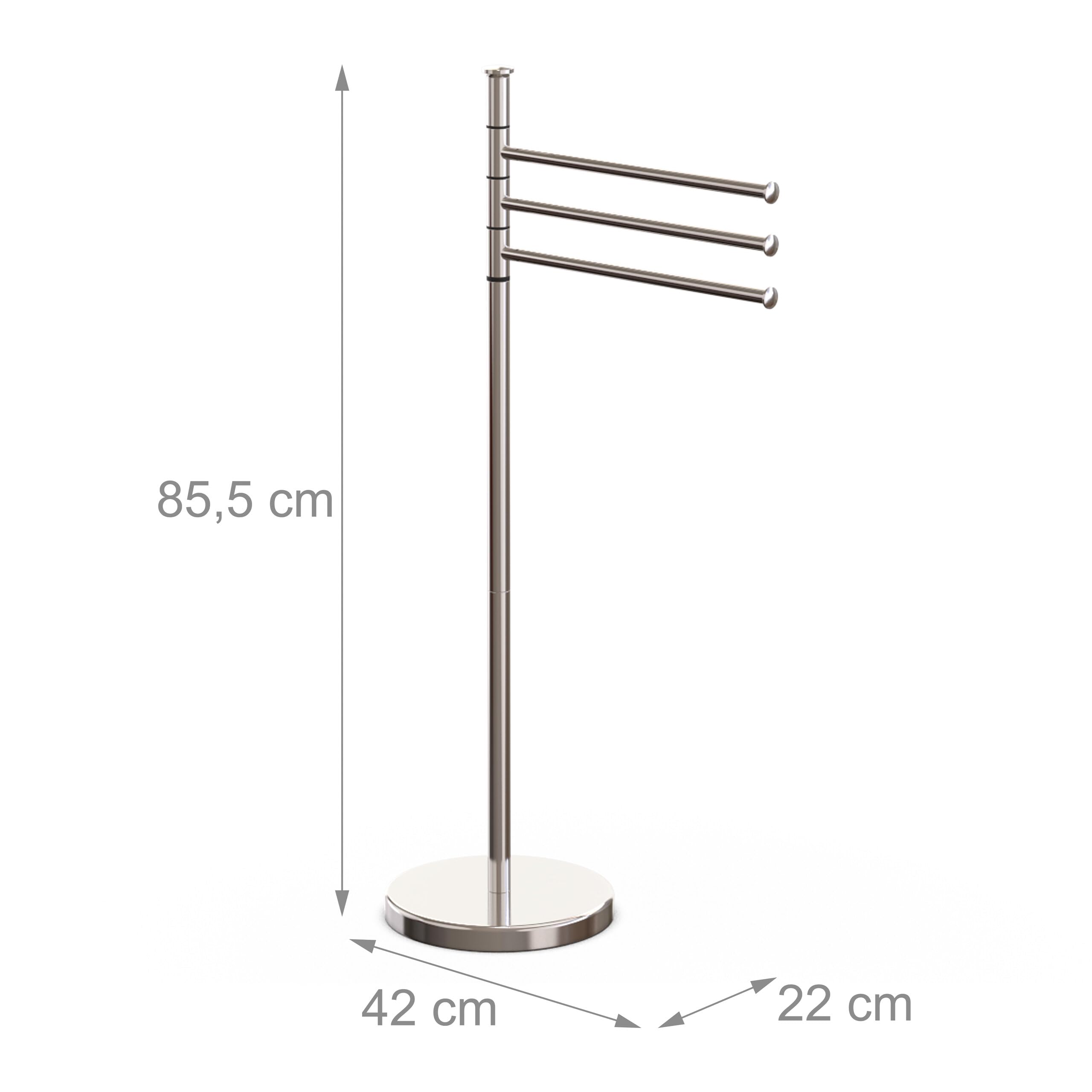 Relaxdays Toallero de Pie, 3 Brazos Giratorios, 85,5x42x22 cm, Soporte Toallas, Acero Inoxidable, Baño, Color a Elegir