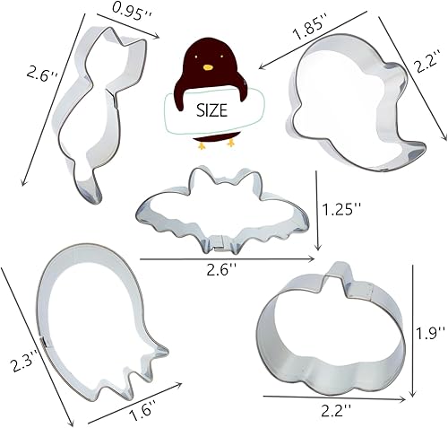 Miniatura 9 de Juego de cortadores de galletas de Halloween, 3 piezas, cortador de galletas de acero inoxidable, moldes de calabaza, fantasma, murciélago,