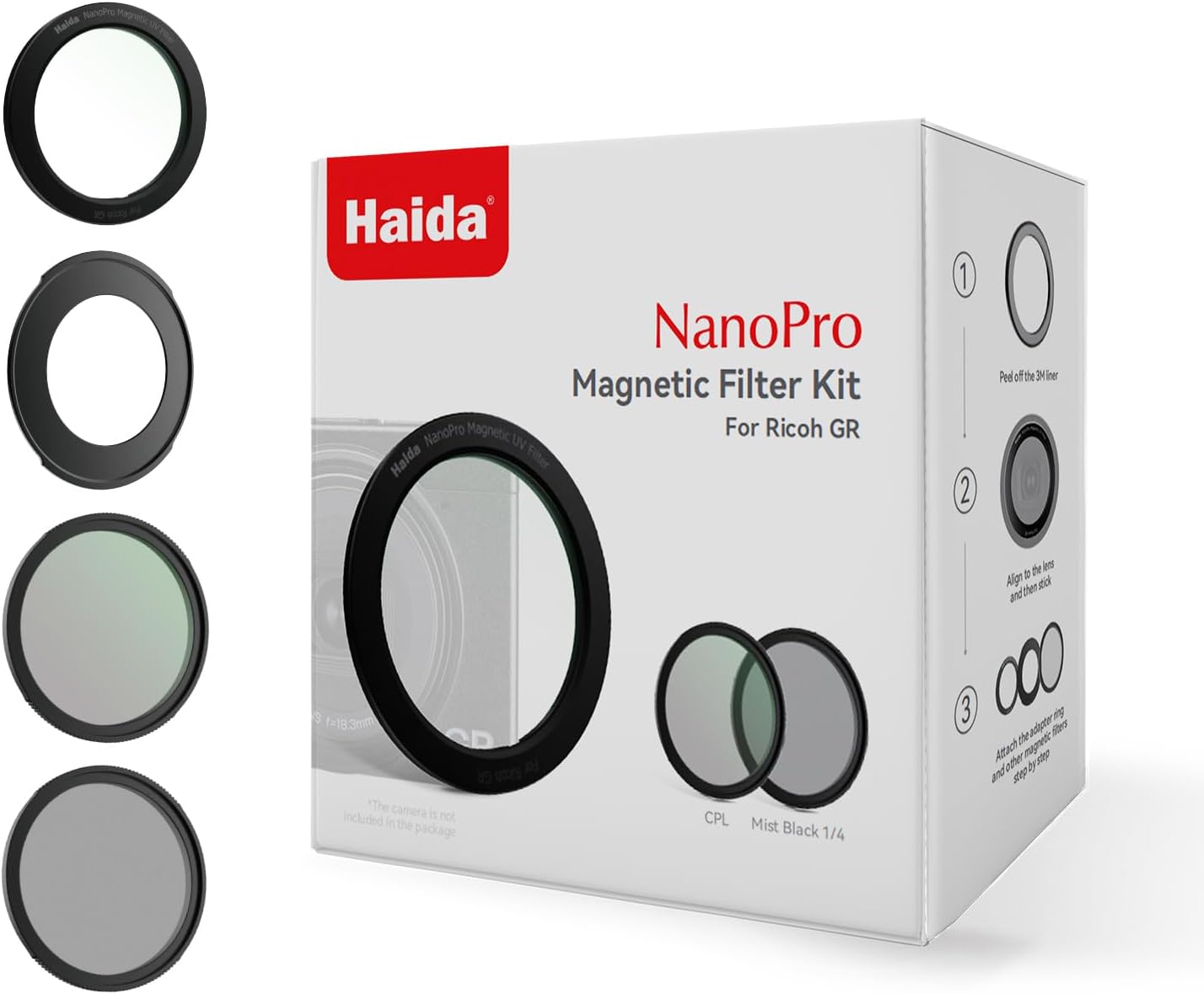 Haida NanoPro Magnetic Filter Kit (UV+CPL+Mist Black 1/4) with Magnetic DC-1 Adapter Ring for Ricoh GR4/GR4 HDF/GR4 Monochrome/GR3/GR3 HDF/GR3X/GR3X HDF (Black)
