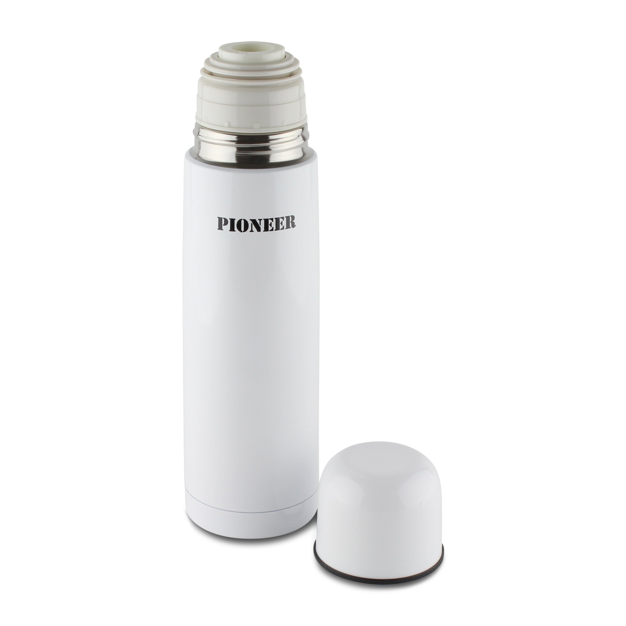 Pioneer Thermosfles Van Hoogwaardig Roestvrij Staal Met Drukknop En Drinkbeker 0 35 L Dubbelwandige Vacuuemconstructie 8 Uur Warm 24 Koel 100 Lekvrij Bpa Vrij Zwart 3619422091