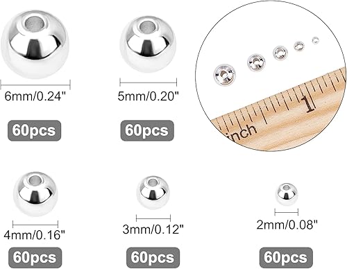 Miniatura 5 de PH PandaHall 5 tamaños de cuentas redondas lisas, 300 cuentas chapadas en plata de 14 quilates, cuentas redondas sin costuras, espaciadores de larga
