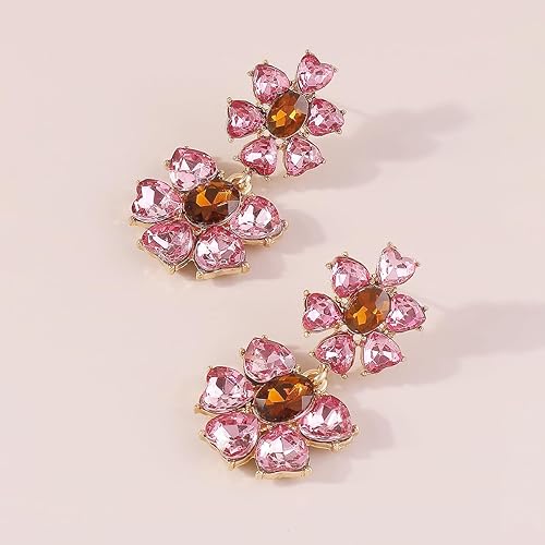Miniatura 4 de Xerling Pendientes colgantes de cristal de flor pendientes brillantes de diamantes de imitación para mujer