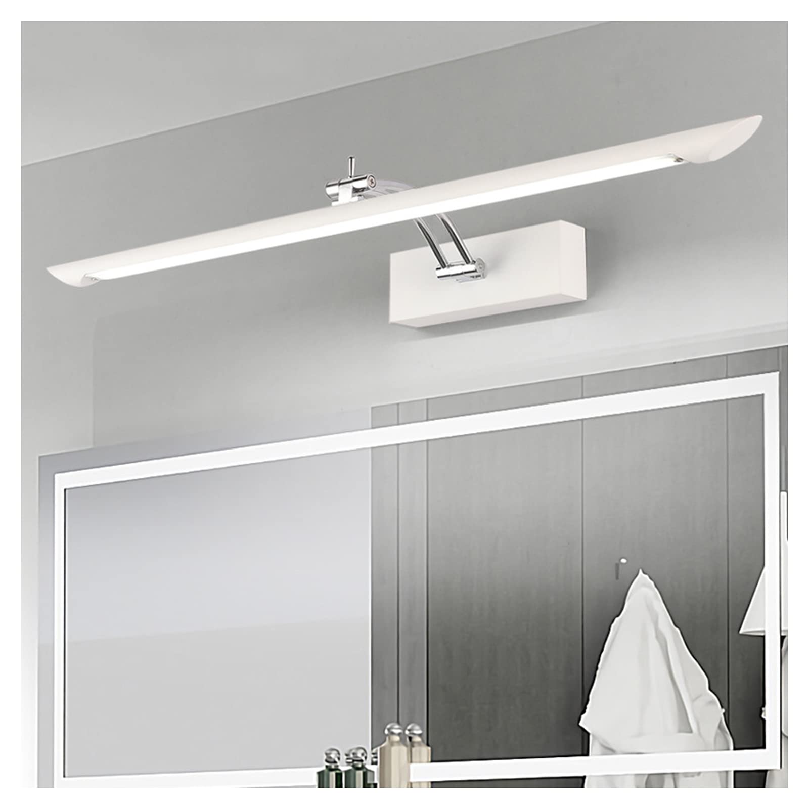 Vanity Lighting Personalidad Creativa 50/60cm Espejo Luz Frontal Simple Moderno Blanco Baño Impermeable Antiniebla Tocador Maquillaje Lámpara De Espejo Ajustable Luces De Baño (60CM, Luz Bla