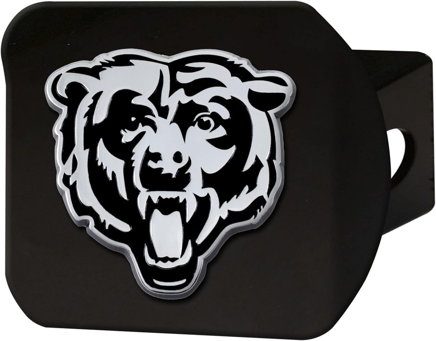 FANMATS 21503 Chicago Bears Black Metal Hitch Cover with Metal Chrome 3D Emblem - Bear Head Logo