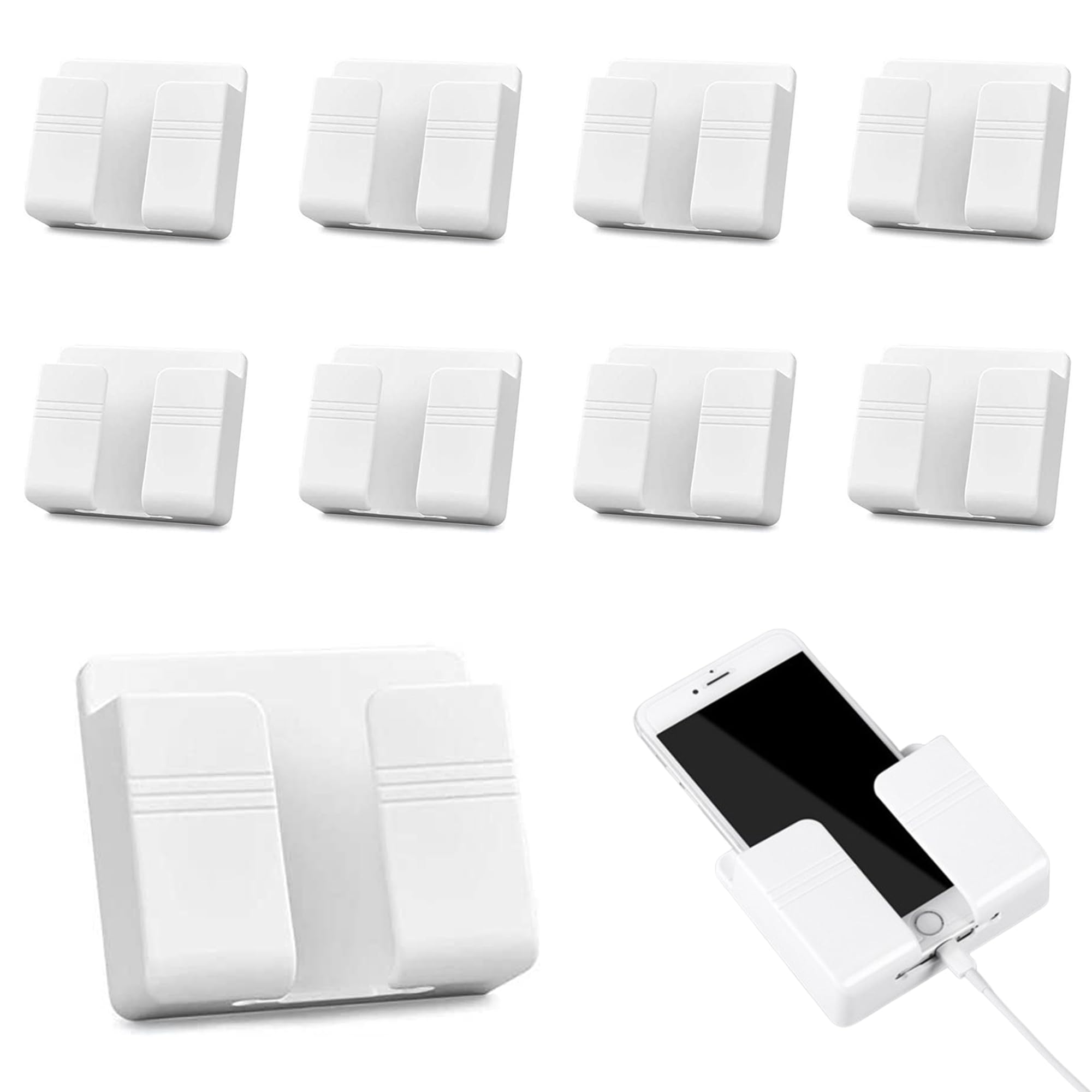 10 Pièces Boîtes de Rangement Murales Plastique pour Télécommandes Support de Téléphone Portable Mural sans Endommager Auto-adhésif for Mobile Phone Charging Stand, Remote Control Storage Box - Blanc
