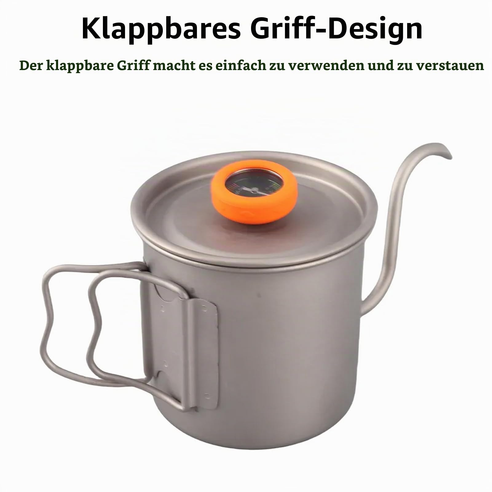 Handbrüh Kaffeekessel, Ti Pour Over Kaffeekessel,Schwanenhals Teekessel mit Thermometer und klappbarem Griff für Camping Wandern Kochen Picknick Outdoor 400ML