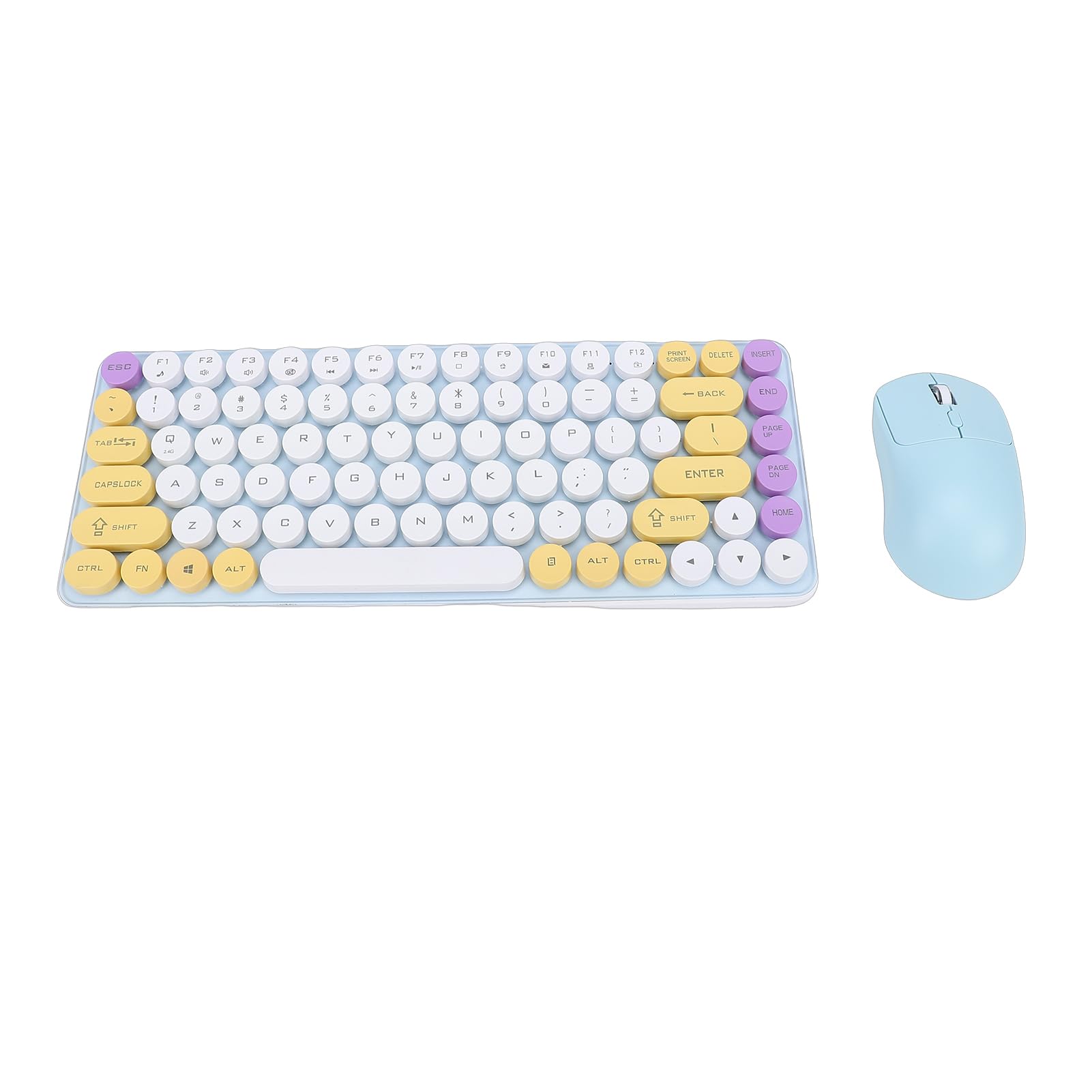 Luocute Set Tastiera e Mouse Wireless, 2.4G 2 modalità Retro Rotondi 85 Tasti con Copritasti Rotondi Rimovibili e Inclinazione di 9 Gradi per Computer PC