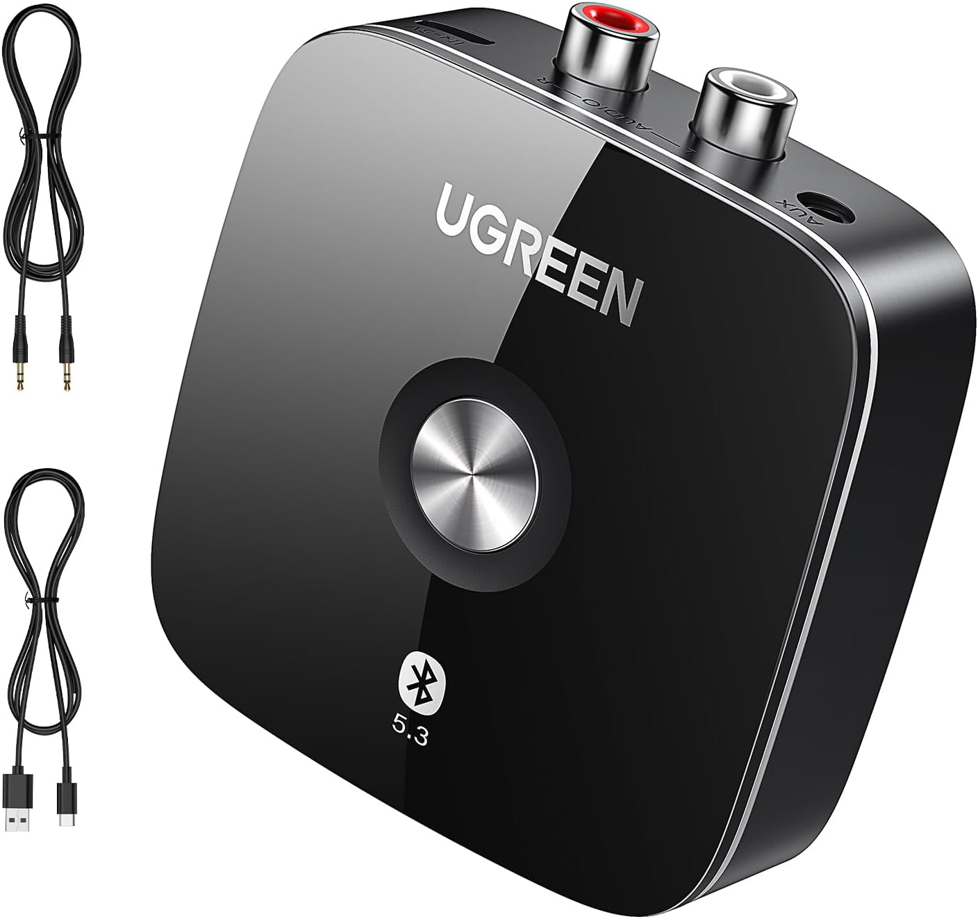 UGREEN Bluetooth 5.3 Receiver for Hi-Fi, Low Latency Audio, 3.5mm Jack Aux and RCA Connection, Long Range, Dual Pairing, Bluetooth Adapter for HiFi Amplifier, Home Stereo, Speaker