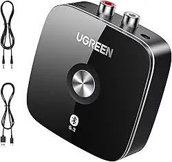 UGREEN Bateria integrada com adaptador auxiliar Bluetooth, suporta dois pares de receptores Bluetooth 5.3 para receptor estéreo antigo, adaptador de receptor de áudio Bluetooth de canal duplo RCA de