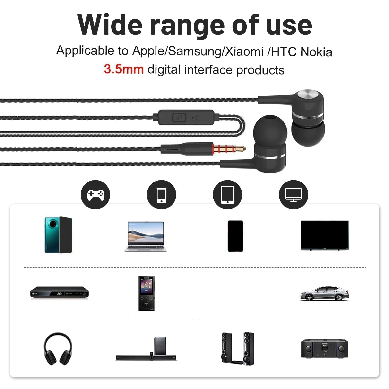Kabelgebundene Kopfhörer | Kopfhörer mit integriertem Mikrofon | 3,5 mm Klinkenstecker HiFi-Sound für Reisen, Musik, Spiele, Sport, Aufnahme, Studio