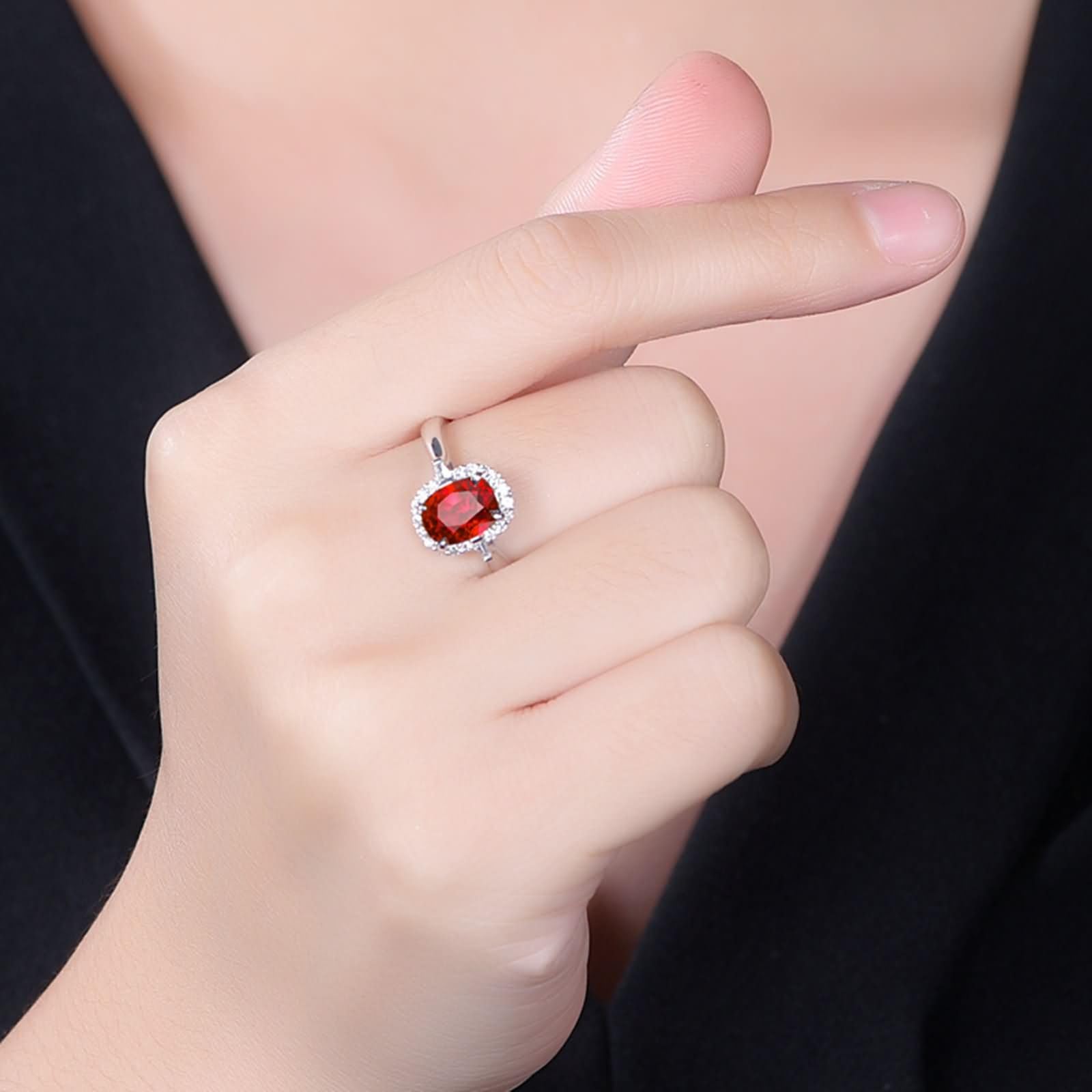 Obrączki ślubne damskie 9K / 14K / 18K / 18K, 4 owalne szczęki z 1,01 ct rubinem i diamentem, czerwony srebrny pierścionek z Fediną dla kobiet