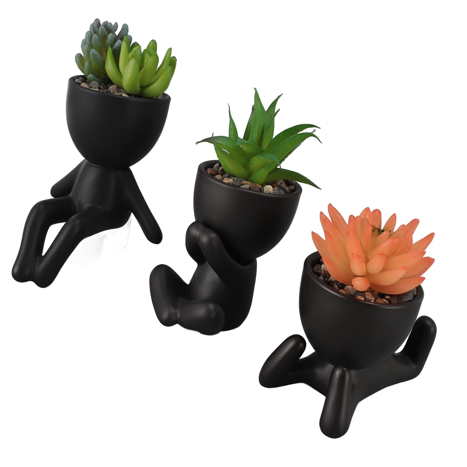 Piante Grasse Artificiali, Piante Finte Dal Design Compatto a Bassa Manutenzione, Decorazione da Scrivania con 3 Vasi Creativi a Forma Umana per Mensola del Bagno, Scrivania da Ufficio,