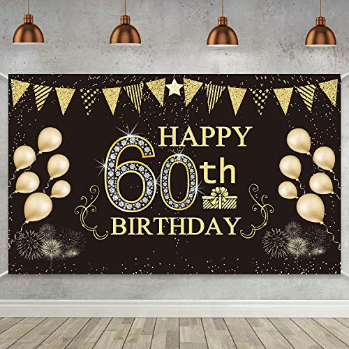 6 x 3.6 ft Happy 60th Birthday Backdrop Background Banner for 60th Anniversary