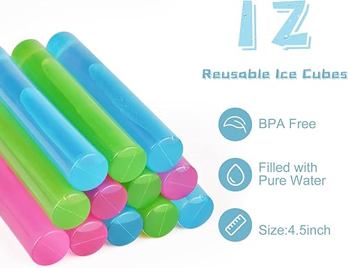 Miniatura 4 de 12 paquetes de cubitos de hielo reutilizables para bebidas, barras de hielo reutilizables para botellas de agua de congelación rápida libres de BPA,