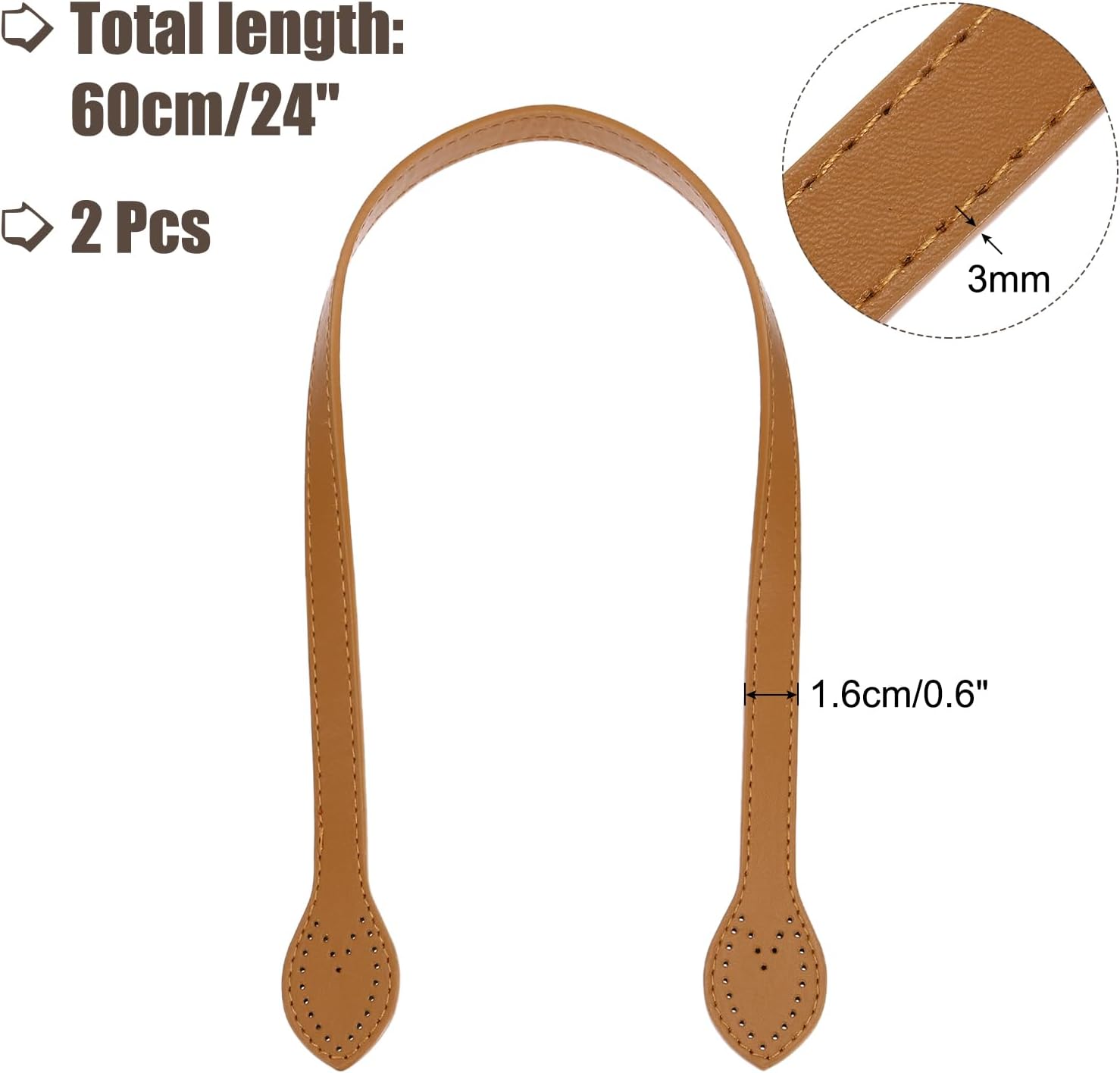 MECCANIXITY 2pcs 24 Inch (60cm) Leather Purses Straps Handbag Belt Band Bag Handles with Ear for Purse Wallet Tote Making, Ebony - Image 2
