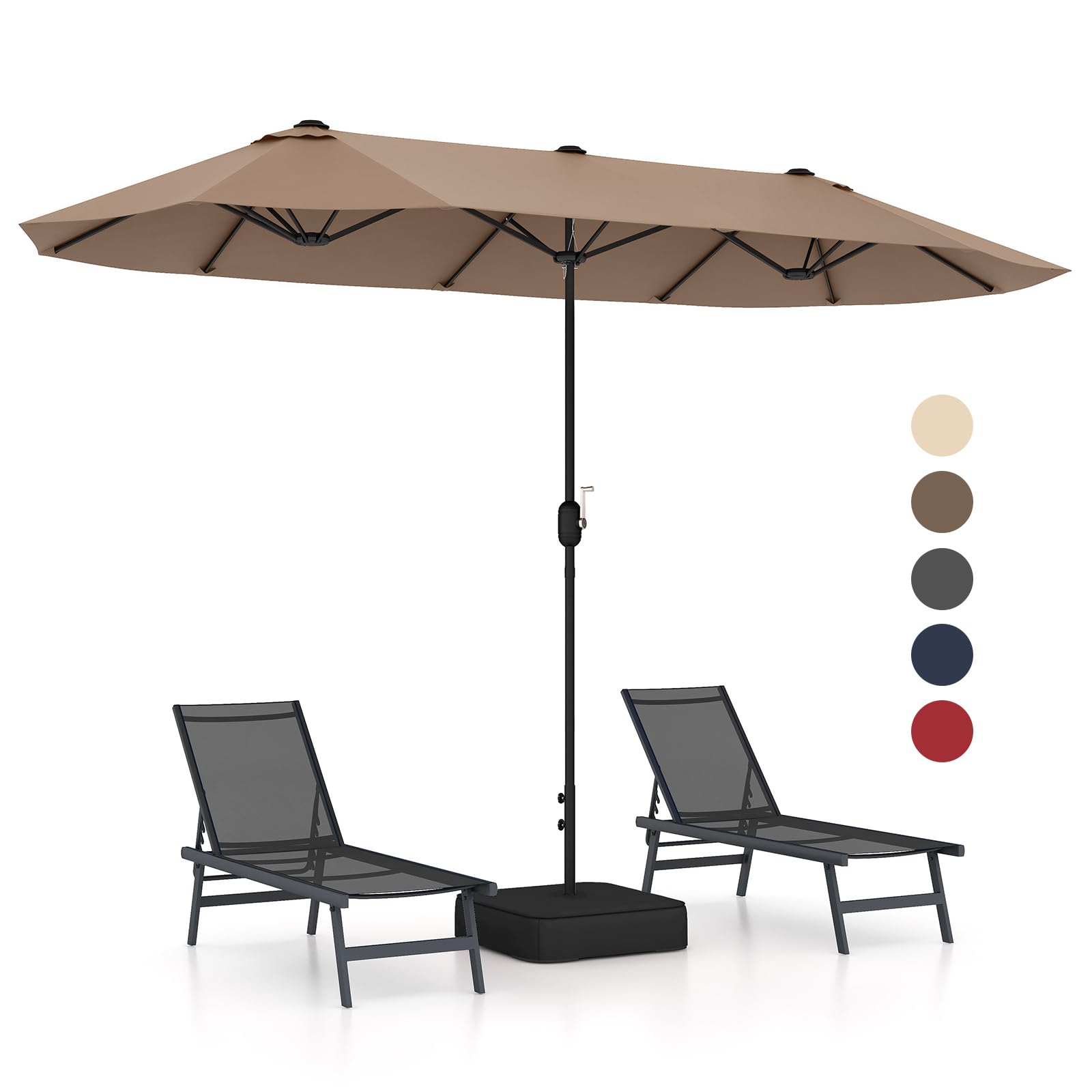 Parasol rectangulaire double face 4M GOPLUS café avec pied et manivelle pour 6 personnes