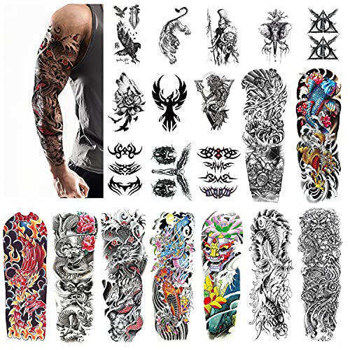 Aresvns Japanese Sleeve Tattoos For Men And Women 20 Sheets, Full Arm Temporary Tattoos For Adults, Waterproof Large Koi Fake Tattoos #TOP23