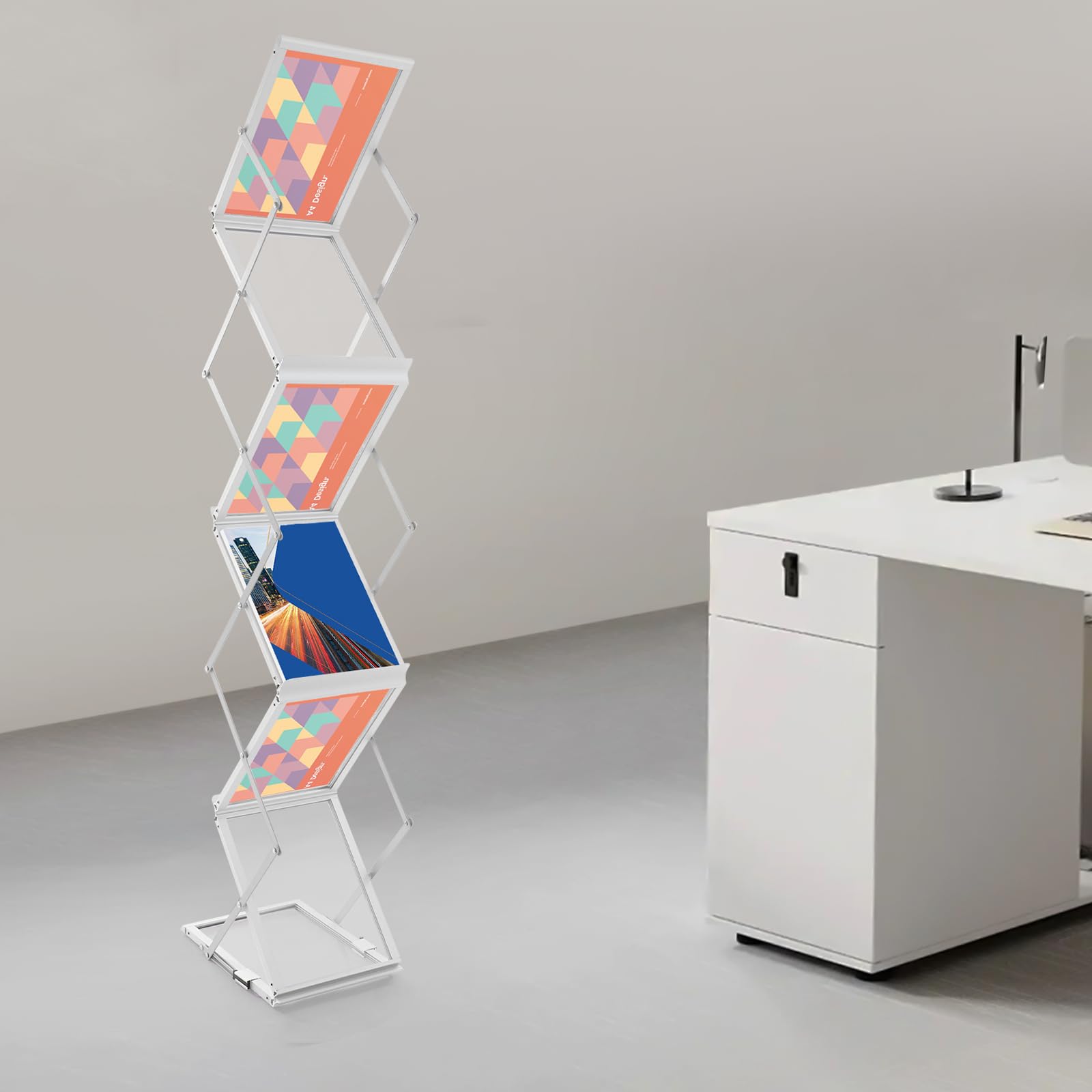 Treeisland Faltbarer Prospektständer A4 Zeitschriftenständer mit 6 Taschen, Bodenaufsteller für Messe, Büro, Ausstellung