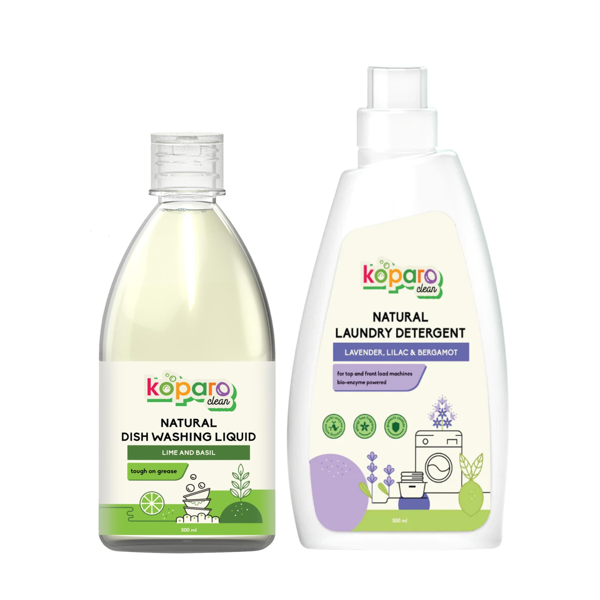 Koparo Natural Dishwash Liquid 750ml and Laundry Liquid Detergent 900ml | Eco Friendly, Plant Based & Non Toxic