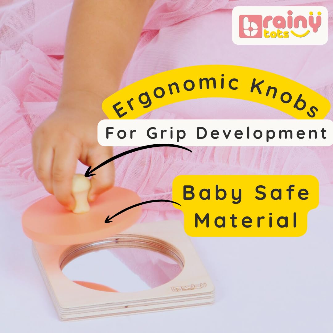 Brainytots Circle Shape Puzzle with Mirror for Babies | Montessori Wooden Toys for Kids with Soft Baby Mirror | Shape Recognition, Self Discovery, Problem Solving and Fine Motor Skill Development 2