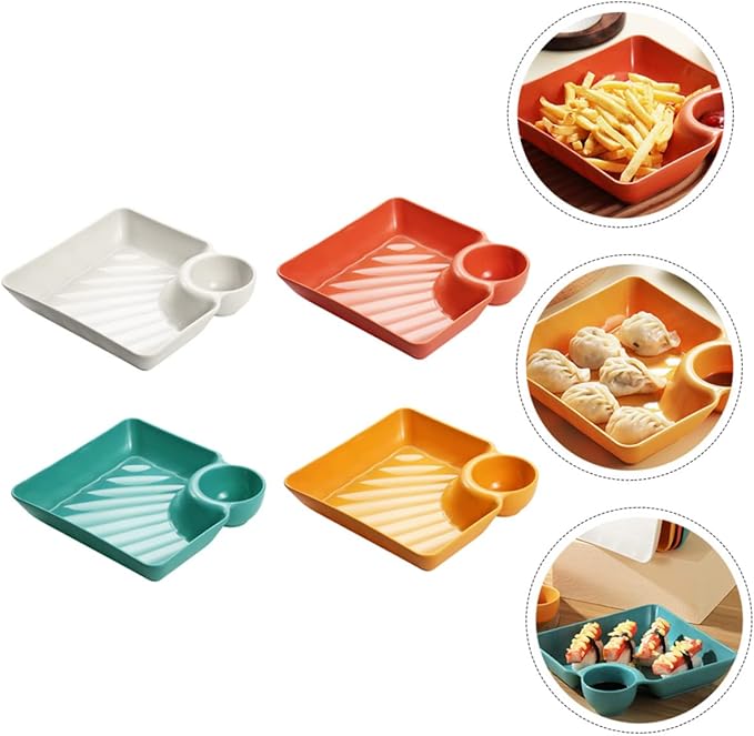 4 Platos de Snack PP con Recipiente para Salsa Dumpling Servir Desayuno miniatura 5