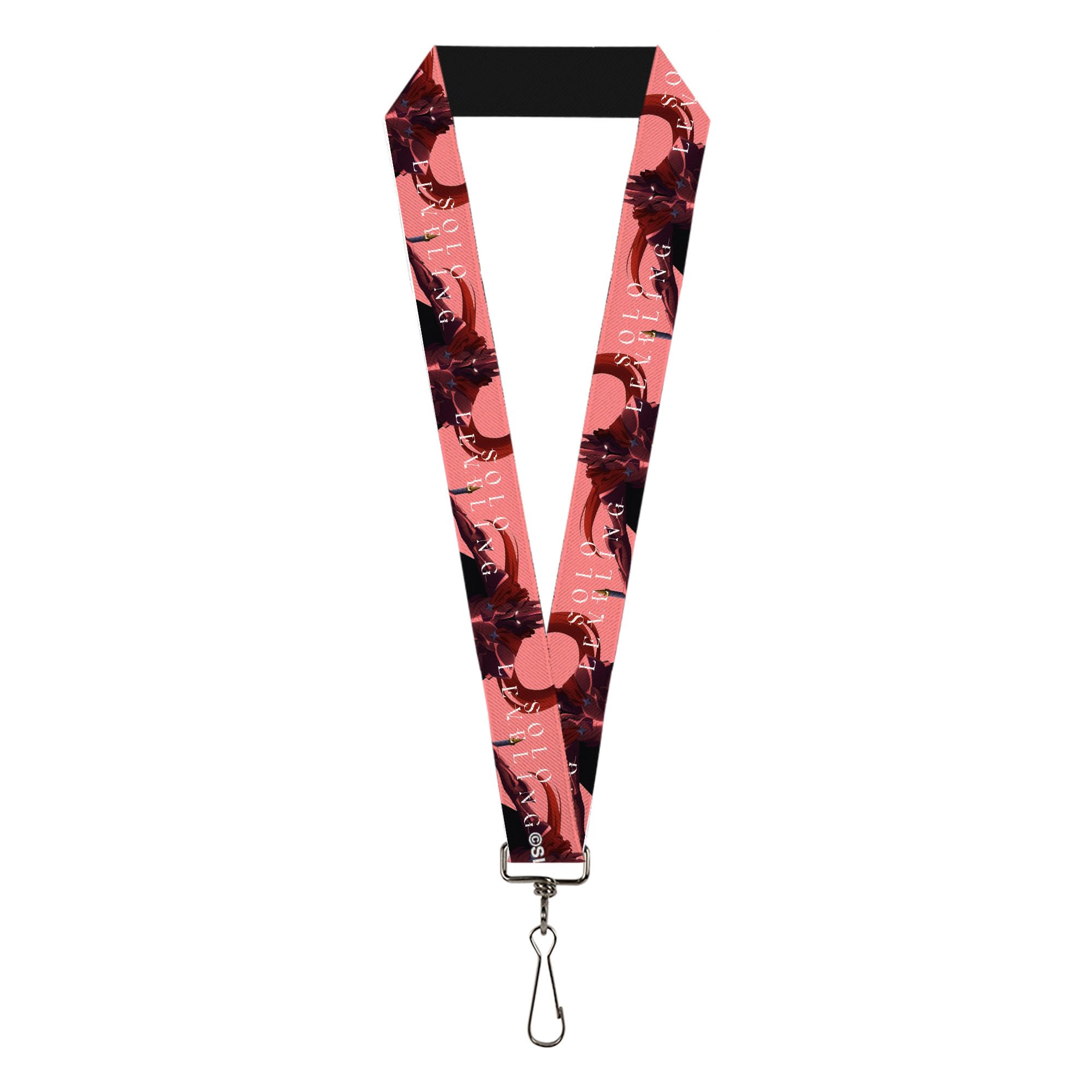 Buckle-Down Solo Leveling Lanyard, Solo Leveling Blood Red Commander Igris Pose and Title Logo, Elastic